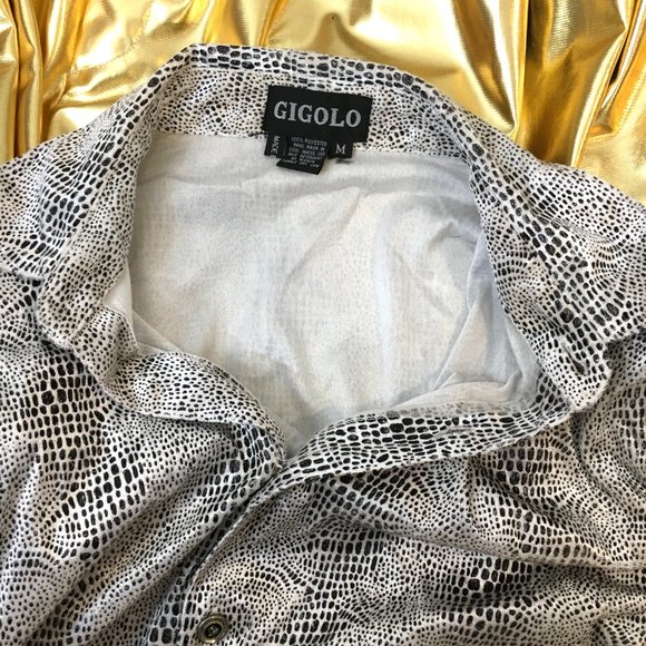 70's Style Gigolo Blk Wh Snakeprint Embossed Velveteen Shirt - Picture 8 of 10
